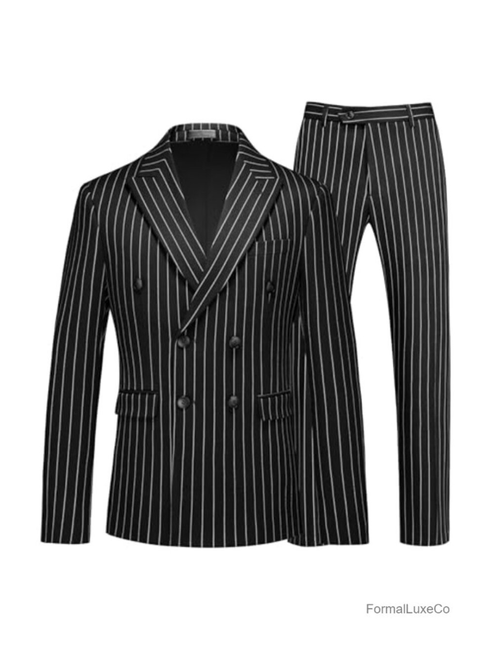 Men's Double Breasted Pinstripe Suit 2 Piece Slim Fit Tuxedo Wedding Prom